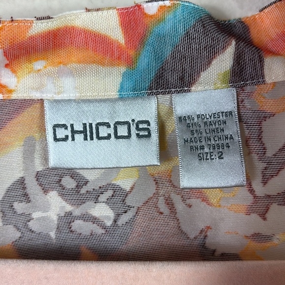 Chico’s Linen Blend Art Deco V-neck Top Tunic Size 1 US 8 / M - Picture 3 of 7